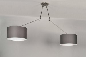 hanglamp 30110 landelijk rustiek modern eigentijds klassiek stof grijs taupe rond