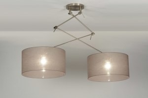 hanglamp 30317 landelijk modern eigentijds klassiek staal rvs stof taupe rond