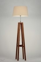 floor lamp 30428 rustic modern retro contemporary classical wood dark wood fabric beige round