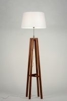 vloerlamp 30429 landelijk modern retro eigentijds klassiek hout donker hout stof wit rond