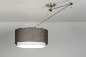 hanglamp 30437 landelijk modern eigentijds klassiek stof grijs taupe rond