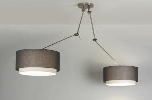 hanglamp 30439 landelijk rustiek modern eigentijds klassiek stof grijs taupe rond