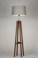 vloerlamp 30549 landelijk rustiek modern retro eigentijds klassiek hout donker hout stof grijs rond