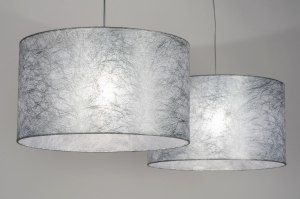 hanglamp 30624 landelijk modern eigentijds klassiek stof grijs zilvergrijs rond langwerpig