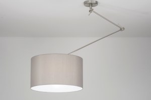 Pendelleuchte 30712 laendlich modern Stoff Metall grau stahlgrau rund