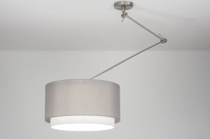 Pendelleuchte 30721 laendlich modern Edelstahl Stoff grau rund