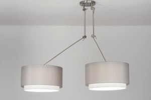 Pendelleuchte 30722 laendlich modern Edelstahl Stoff weiss grau rund