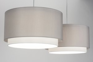 hanglamp 30723 landelijk modern eigentijds klassiek staal rvs stof grijs rond langwerpig