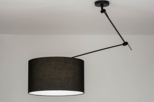 Pendelleuchte 30738 laendlich modern Stoff Metall schwarz matt rund