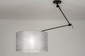 Pendelleuchte 30739 laendlich modern Stoff Metall schwarz matt Silber rund