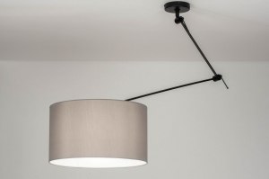 hanglamp 30741 landelijk modern stof metaal zwart mat grijs rond