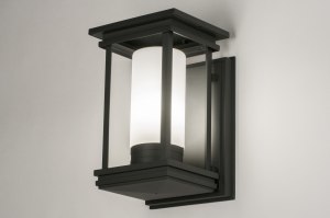 wandlamp 30757 landelijk modern eigentijds klassiek glas wit opaalglas aluminium metaal zwart mat rechthoekig