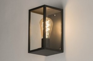 wandlamp 30774 landelijk rustiek modern eigentijds klassiek glas helder glas aluminium metaal zwart mat rechthoekig