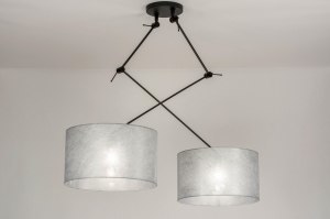 hanglamp 30803 modern stof metaal zwart mat zilvergrijs rond