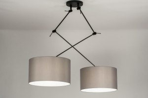 hanglamp 30807 modern stof metaal zwart mat grijs rond