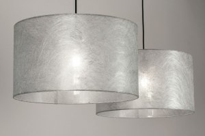 hanglamp 30859 modern eigentijds klassiek stof metaal zwart mat zilvergrijs zilver  oud zilver rond langwerpig
