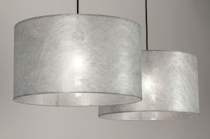 hanglamp 30859 modern eigentijds klassiek stof metaal zwart mat zilver zilver oud zilver rond langwerpig