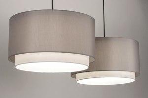 hanglamp 30860 landelijk modern stof metaal zwart mat wit grijs rond langwerpig