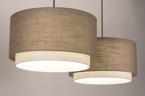 hanglamp 30863 landelijk modern stof metaal zwart mat wit taupe rond langwerpig