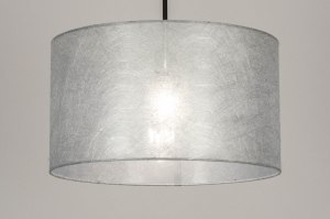 hanglamp 30866 modern stof metaal zwart mat zilvergrijs zilver  oud zilver rond