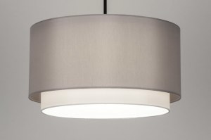 Pendelleuchte 30867 laendlich modern Klassisch Stoff Metall schwarz matt weiss grau rund