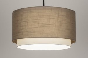 hanglamp 30869 landelijk modern stof metaal zwart mat taupe rond