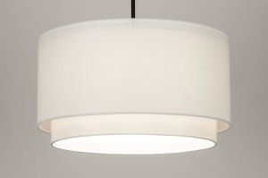 hanglamp 30870 landelijk modern stof metaal zwart mat wit rond