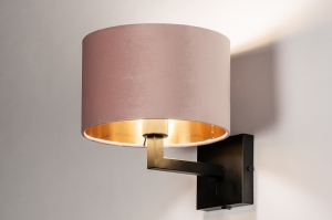 wandlamp 30901 landelijk rustiek modern eigentijds klassiek stof metaal zwart mat roze koper rond vierkant