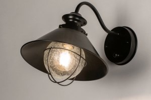 wandlamp 30907 landelijk rustiek klassiek eigentijds klassiek glas metaal zwart mat lantaarn