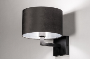 wandlamp 30908 landelijk modern eigentijds klassiek stof metaal zwart mat grijs zilver zilver oud zilver rond vierkant