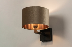 wandlamp 30909 landelijk modern eigentijds klassiek stof metaal zwart mat koper taupe rond vierkant