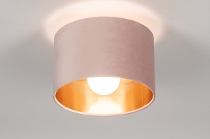 plafondlamp 30911 modern retro eigentijds klassiek art deco voor kinderen stof metaal zwart mat goud roze rond