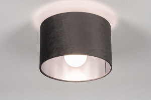 plafondlamp 30912 modern retro eigentijds klassiek stof metaal zwart mat grijs antraciet donkergrijs rond