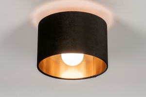 plafondlamp 30914 modern retro eigentijds klassiek art deco stof metaal zwart mat goud rond