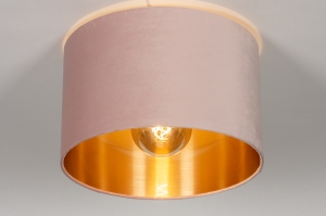 plafondlamp 30915 modern retro eigentijds klassiek art deco voor kinderen stof metaal zwart mat goud roze rond