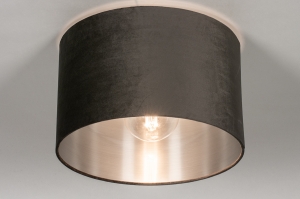 plafondlamp 30916 modern retro eigentijds klassiek stof metaal zwart mat grijs antraciet rond