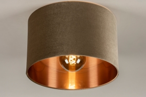 plafondlamp 30917 modern retro eigentijds klassiek art deco voor kinderen stof metaal zwart mat roodkoper taupe rond