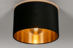 plafondlamp 30918 modern retro eigentijds klassiek art deco stof metaal zwart mat goud rond