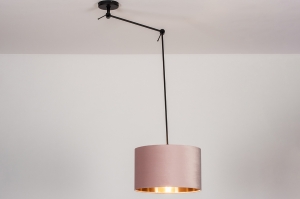 hanglamp 30919 landelijk rustiek modern eigentijds klassiek stof metaal zwart mat roze koper rond