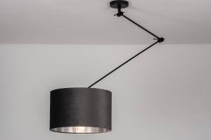 hanglamp 30920 landelijk rustiek modern eigentijds klassiek stof metaal zwart mat grijs zilver  oud zilver rond