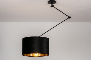 hanglamp 30922 landelijk modern eigentijds klassiek stof metaal zwart mat goud rond