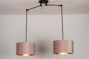 hanglamp 30923 landelijk modern eigentijds klassiek stof metaal zwart mat roze koper rond