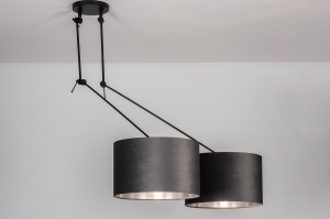 hanglamp 30924 landelijk modern eigentijds klassiek stof metaal zwart mat grijs zilver  oud zilver antraciet donkergrijs rond