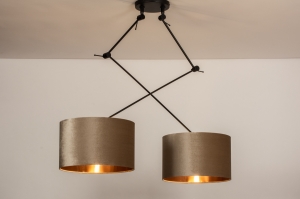 hanglamp 30925 landelijk modern eigentijds klassiek stof metaal zwart mat koper taupe rond