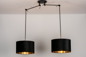 hanglamp 30926 landelijk modern eigentijds klassiek stof metaal zwart mat glans goud rond