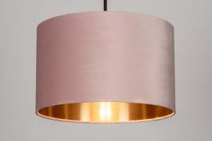 hanglamp 30931 landelijk modern eigentijds klassiek stof metaal zwart mat roze koper rond