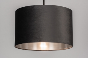 hanglamp 30932 landelijk modern eigentijds klassiek stof metaal zwart grijs zilver  oud zilver rond