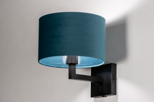 Wandleuchte 30935 modern zeitgemaess klassisch Stoff Metall schwarz matt Blau Petrol rund viereckig