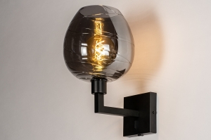 wandlamp 30936 modern retro eigentijds klassiek glas metaal zwart mat grijs rond vierkant