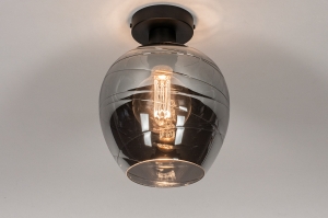 plafondlamp 30938 modern retro eigentijds klassiek glas metaal zwart mat grijs rond